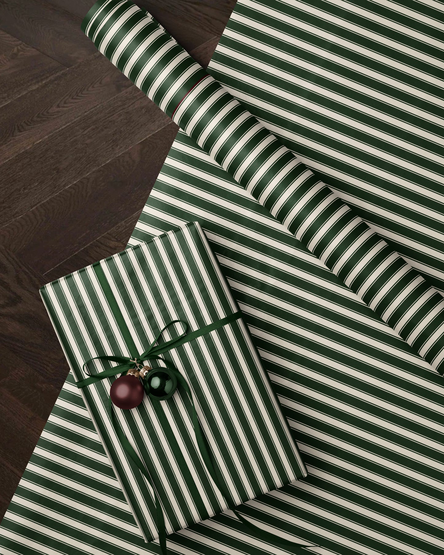 Classic Green Striped Christmas Wrapping Paper. Vintage Striped Holiday Gift Wrap. elegant Christmas Gift Wrap. Traditional Retro Gift Wrap