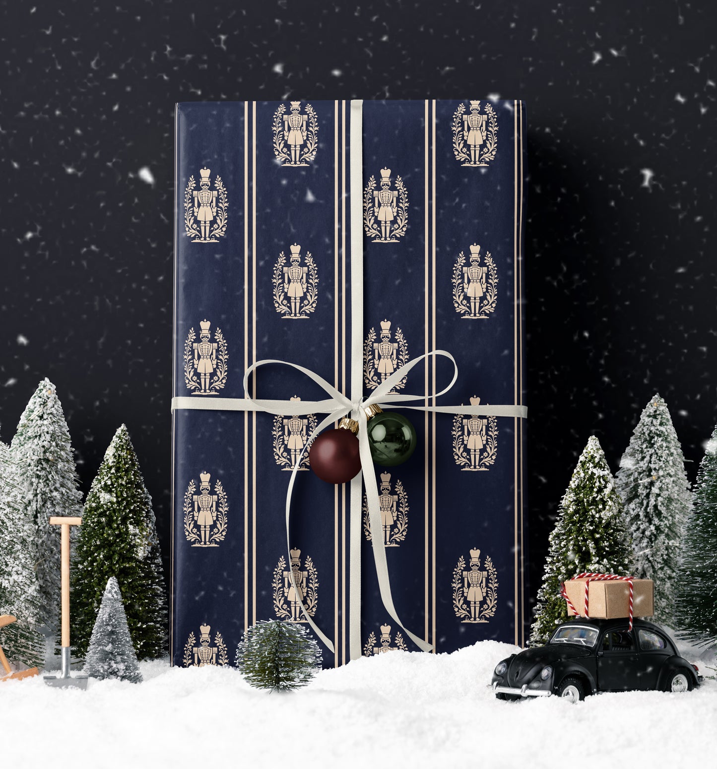 Elegant Nutcracker Christmas Wrapping Paper. Navy Blue Holiday Gift Wrap. Classic Nutcracker Seasonal Gift Wrap. Vintage Christmas Gift Wrap