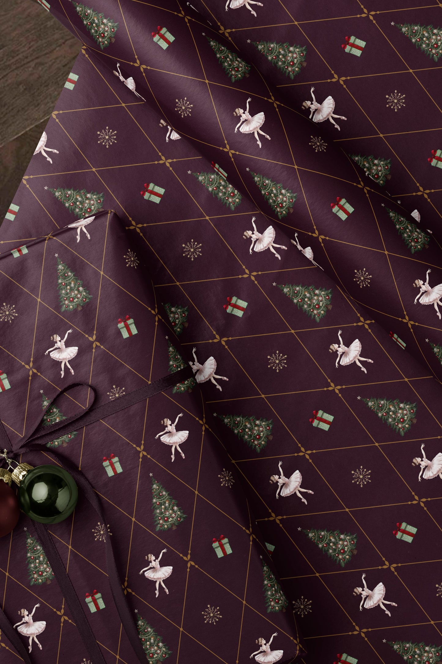 Ballerina Wrapping Paper Girl Gift Wrap Nutcracker Gift Wrap Elegant Christmas Gift Wrap Ballet Wrapping Paper Christmas Gift Wrap Girl Plum Purple Christmas Gift Wrap