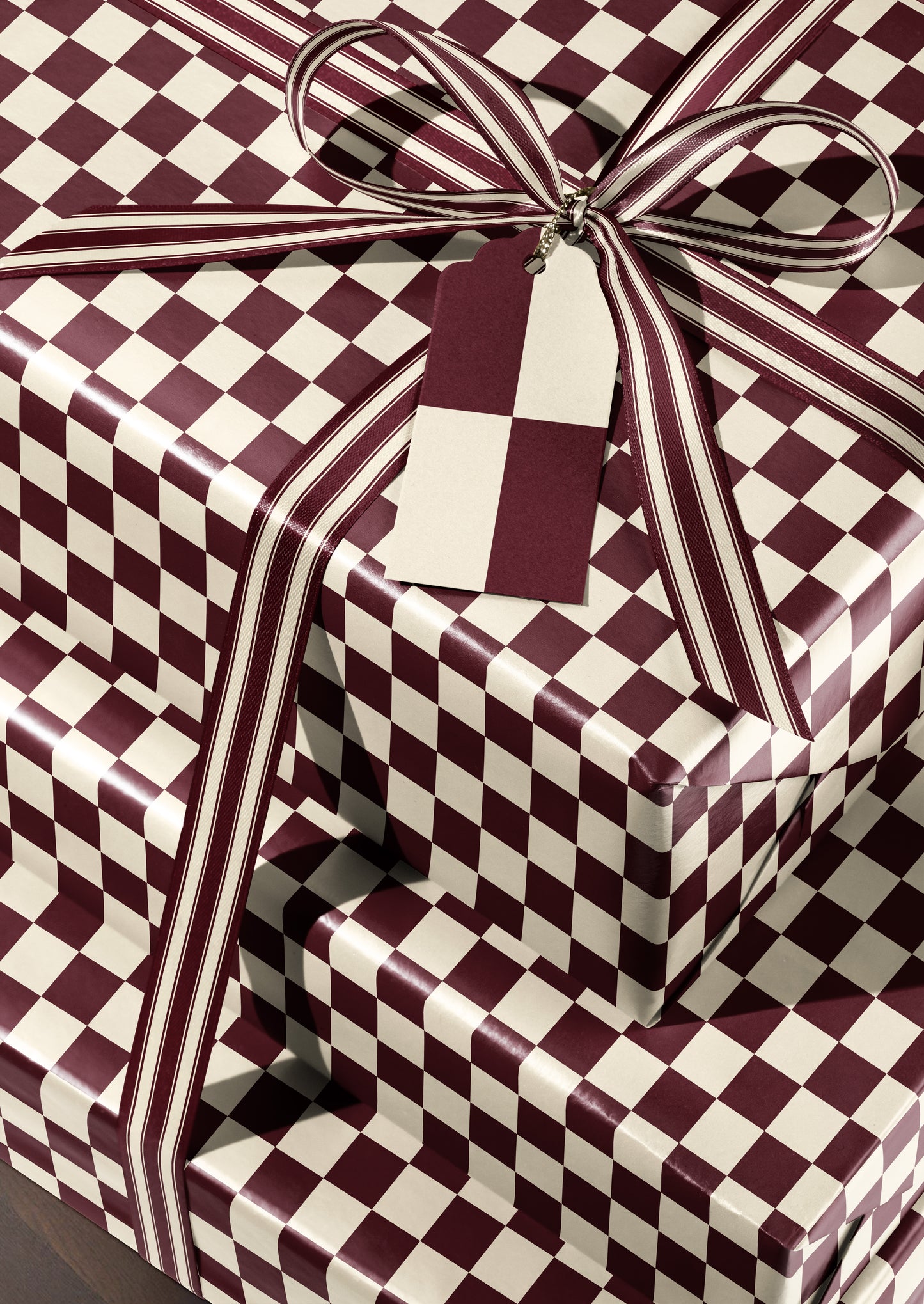 Burgundy & Creamy White Checkered