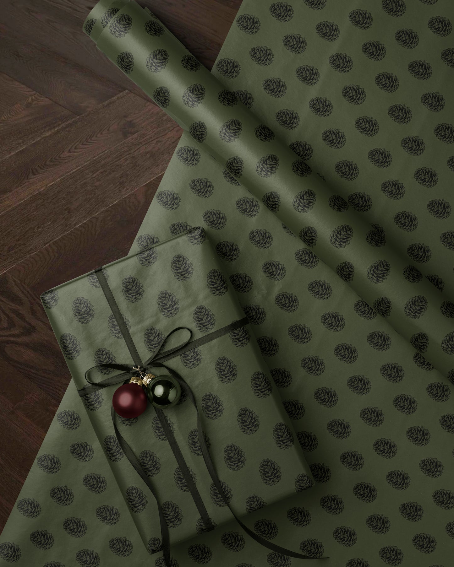 Green Christmas Pinecone Wrapping Paper