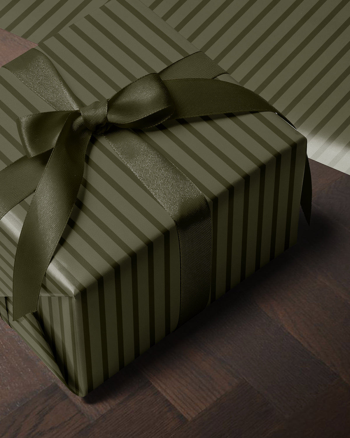 Olive Green Striped Wrapping Paper