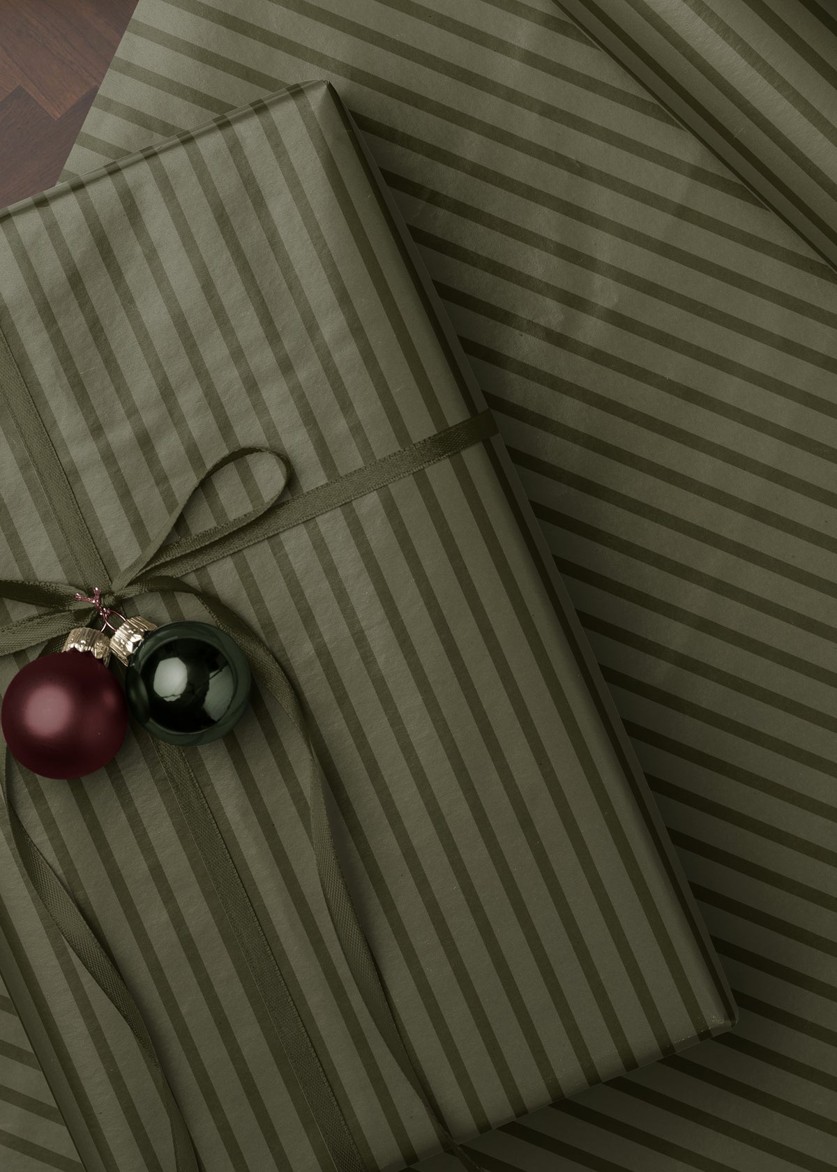 Olive Green Striped Wrapping Paper