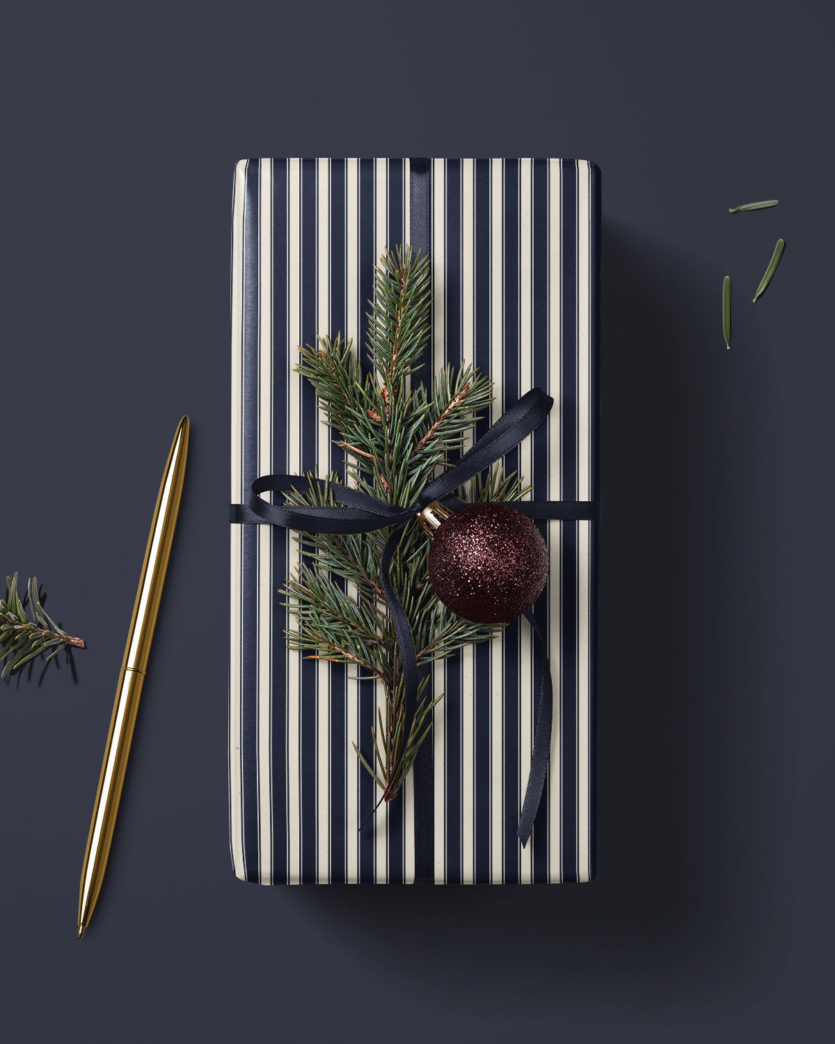 Classic Blue Striped Christmas Wrapping Paper. Vintage Striped Holiday Gift Wrap. elegant Christmas Gift Wrap. Traditional Retro Gift Wrap 