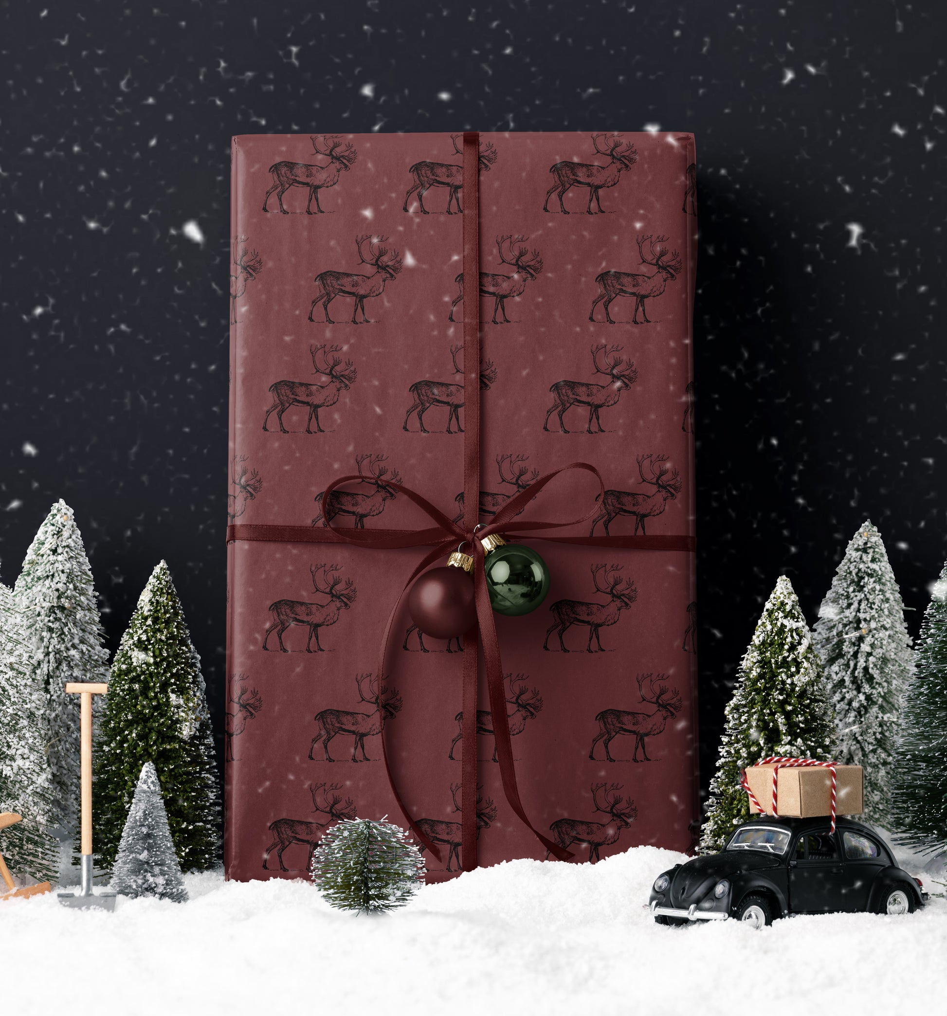 Reindeer Wrapping Paper. Vintage Christmas Gift Wrap Roll. Santa Reindeer Gift Wrap. Christmas Decor. Elegant Deer Gift Wrap. Santa Reindeer