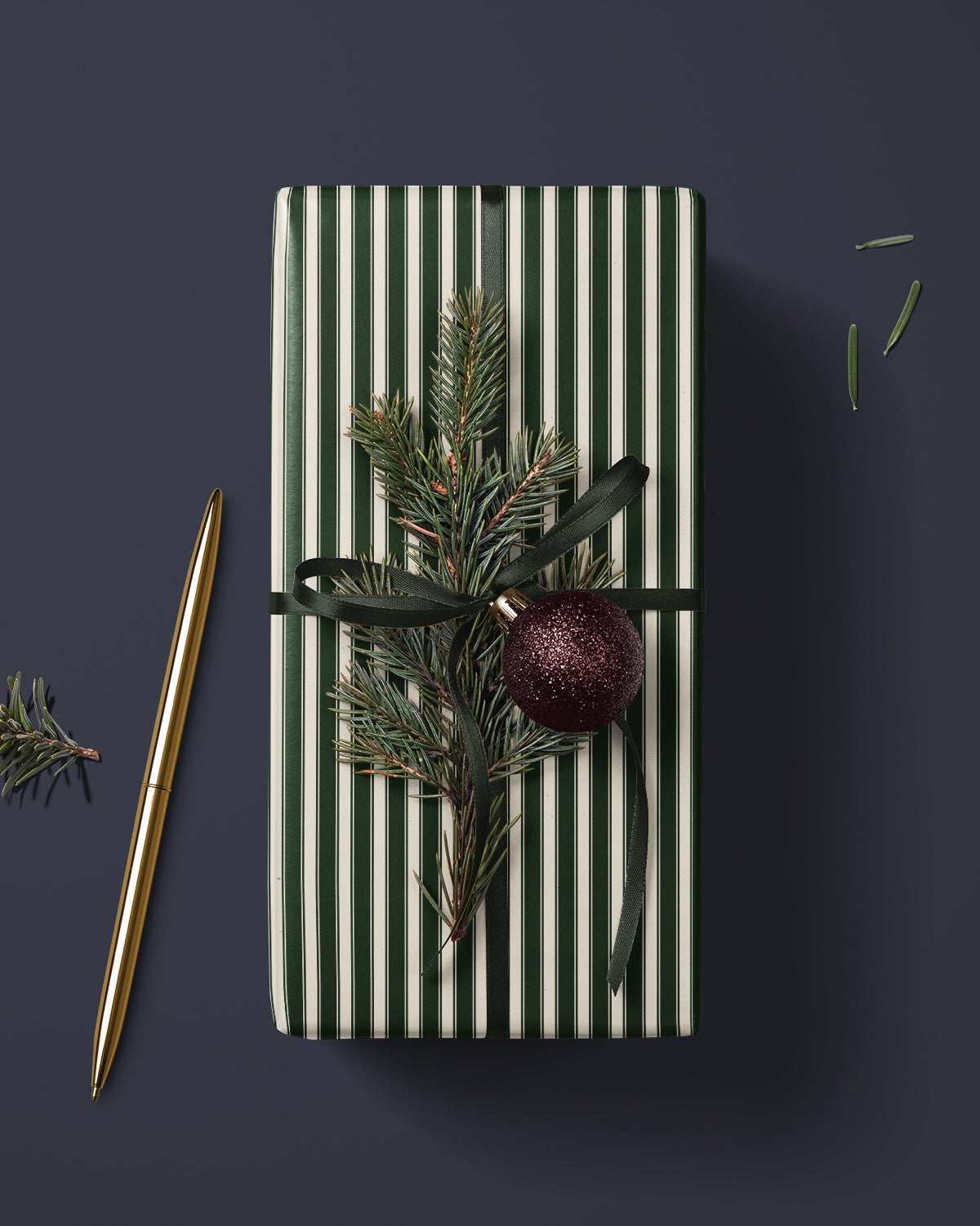 Classic Green Striped Christmas Wrapping Paper. Vintage Striped Holiday Gift Wrap. elegant Christmas Gift Wrap. Traditional Retro Gift Wrap 