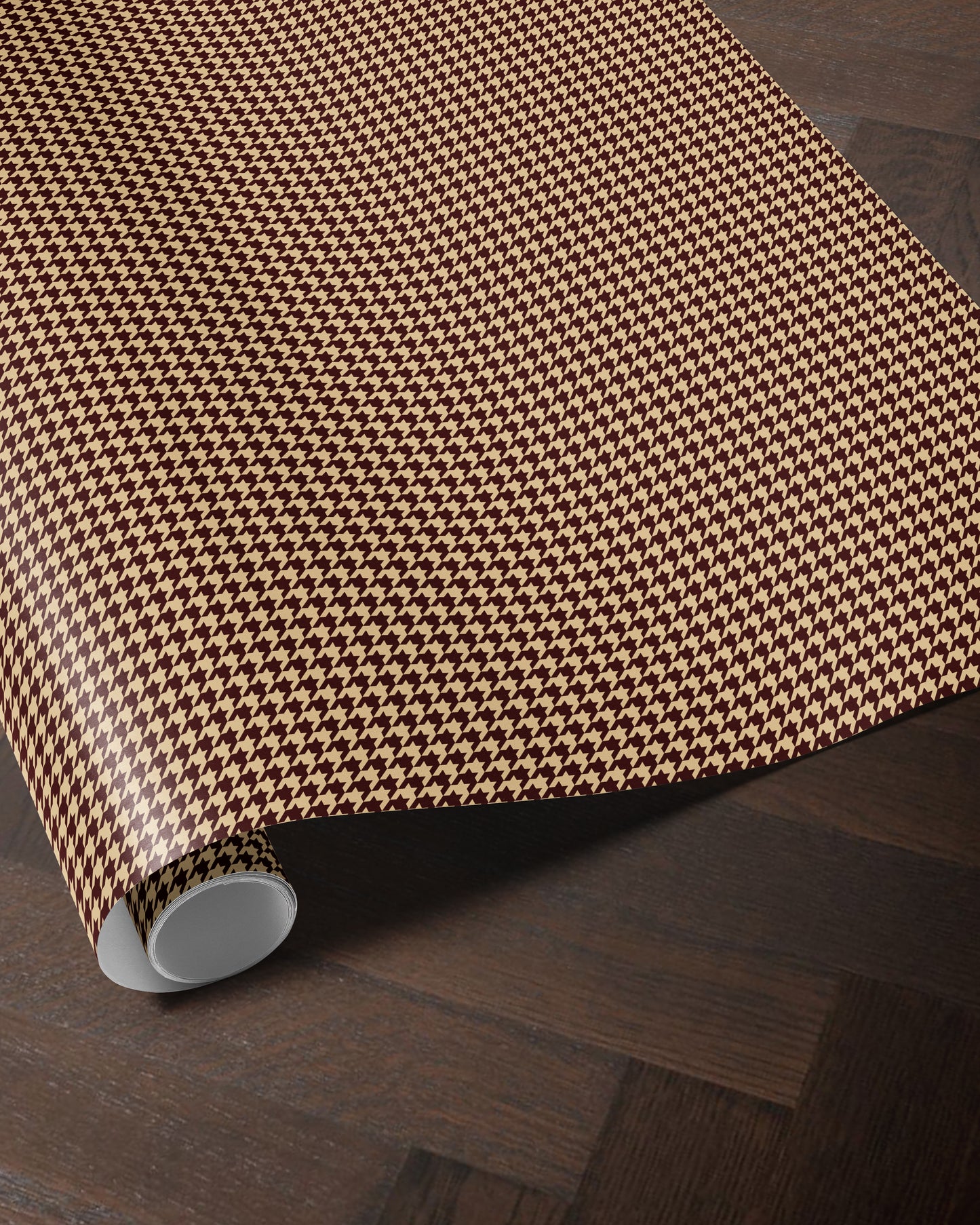 Maroon Coffee Cream Houndstooth Wrapping Paper. Elegant Wrapping Paper. Vintage Christmas Gift Wrap. Retro Gift Wrap. Luxury Wrapping Paper 
