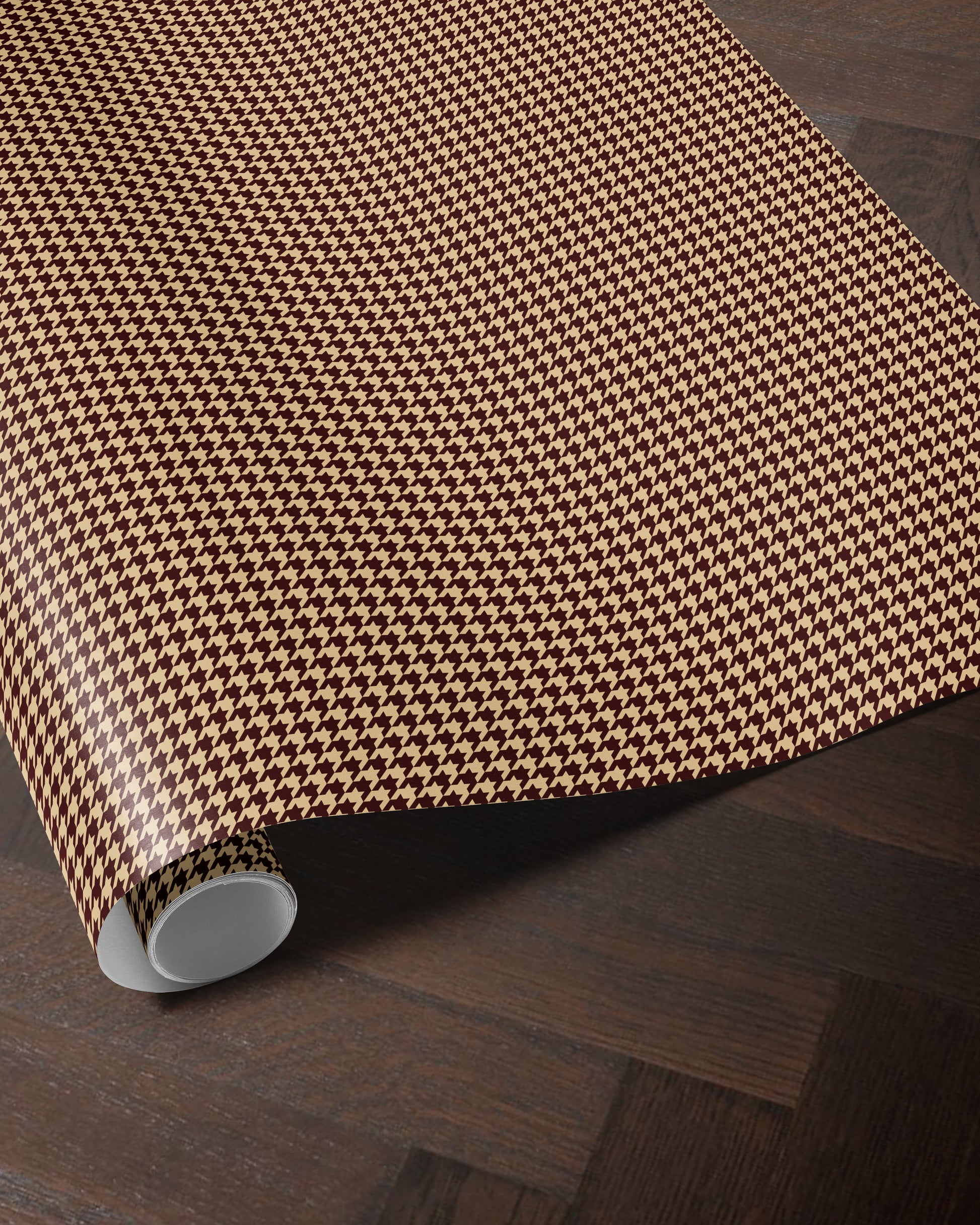 Maroon Coffee Cream Houndstooth Wrapping Paper. Elegant Wrapping Paper. Vintage Christmas Gift Wrap. Retro Gift Wrap. Luxury Wrapping Paper 