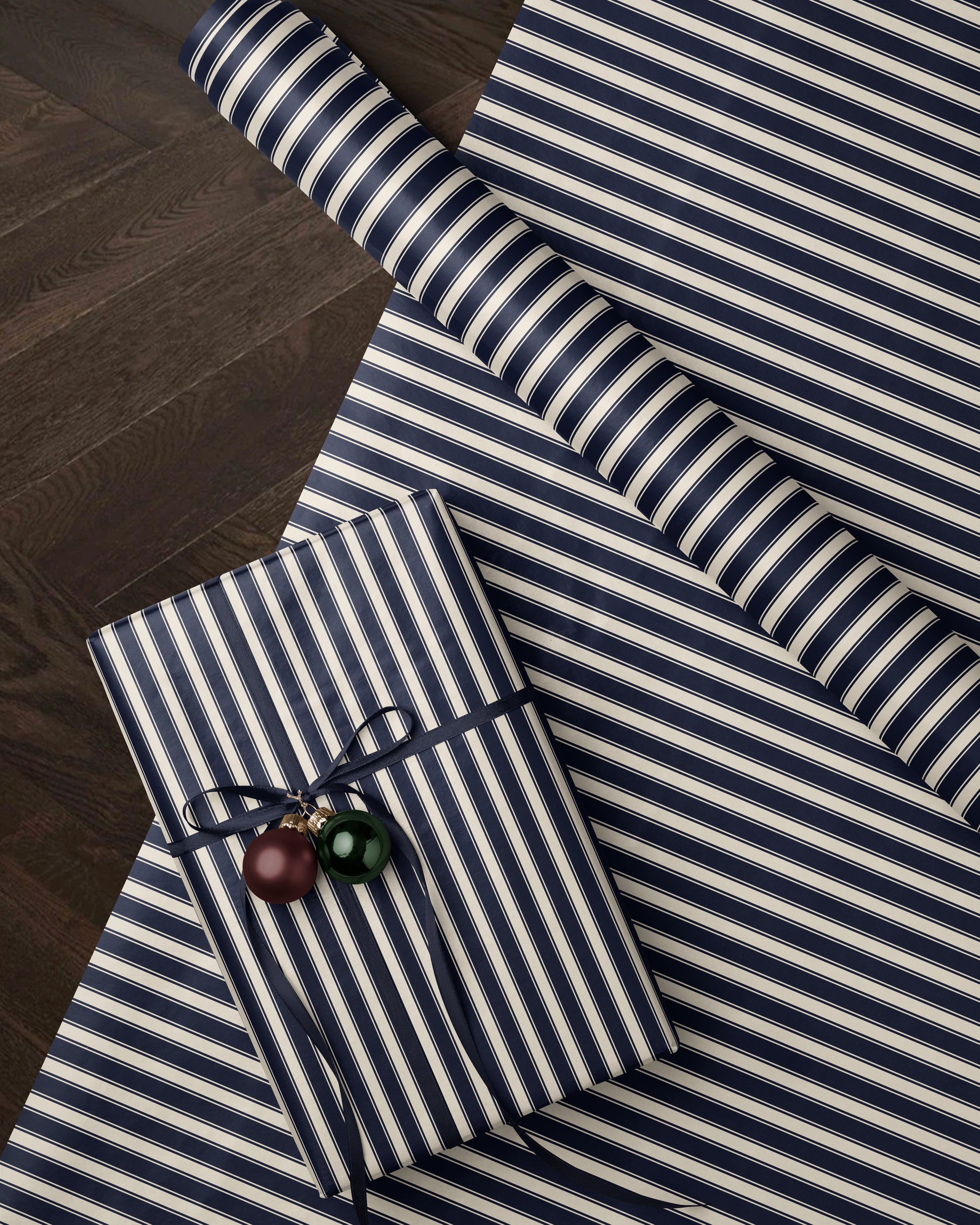 Classic Blue Striped Christmas Wrapping Paper. Vintage Striped Holiday Gift Wrap. elegant Christmas Gift Wrap. Traditional Retro Gift Wrap 