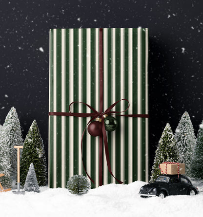Classic Green Striped Christmas Wrapping Paper. Vintage Striped Holiday Gift Wrap. elegant Christmas Gift Wrap. Traditional Retro Gift Wrap 