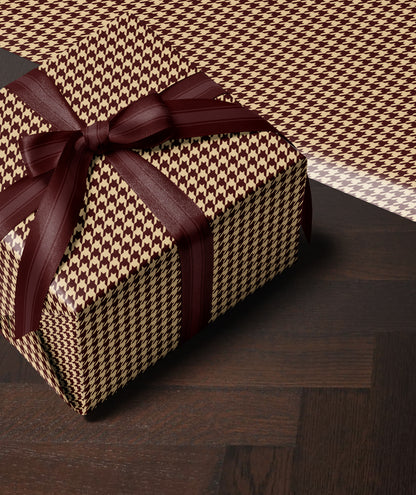 Maroon Coffee Cream Houndstooth Wrapping Paper. Elegant Wrapping Paper. Vintage Christmas Gift Wrap. Retro Gift Wrap. Luxury Wrapping Paper 
