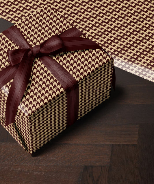 Maroon Coffee Cream Houndstooth Wrapping Paper. Elegant Wrapping Paper. Vintage Christmas Gift Wrap. Retro Gift Wrap. Luxury Wrapping Paper 
