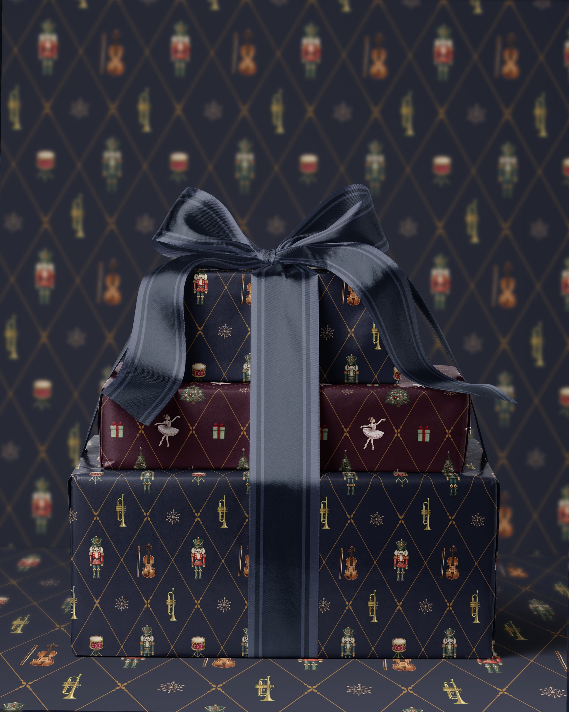 Nutcracker wrapping Paper. The Nutcracker Ballet Christmas Gift Wrap Navy Blue. ballerina gift wrap. Elegant Blue Nutcracker ballet Christmas Wrapping Paper. Holiday Gift Wrap. Ralph Lauren Christmas Aesthetic. Vintage Gift Wrap. 