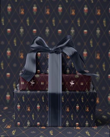 Nutcracker wrapping Paper. The Nutcracker Ballet Christmas Gift Wrap Navy Blue. ballerina gift wrap. Elegant Blue Nutcracker ballet Christmas Wrapping Paper. Holiday Gift Wrap. Ralph Lauren Christmas Aesthetic. Vintage Gift Wrap. 