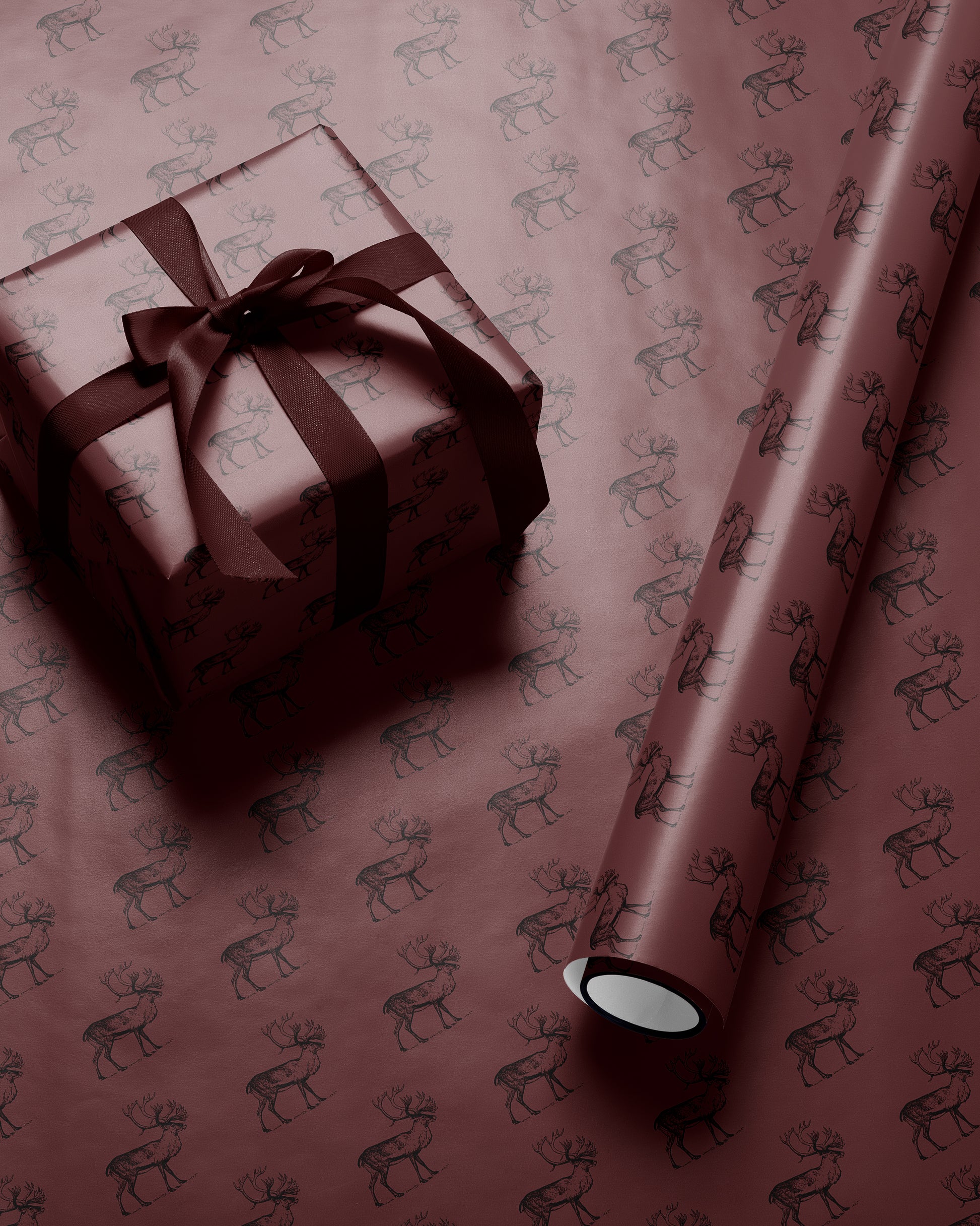 Reindeer Wrapping Paper. Vintage Christmas Gift Wrap Roll. Santa Reindeer Gift Wrap. Christmas Decor. Elegant Deer Gift Wrap. Santa Reindeer