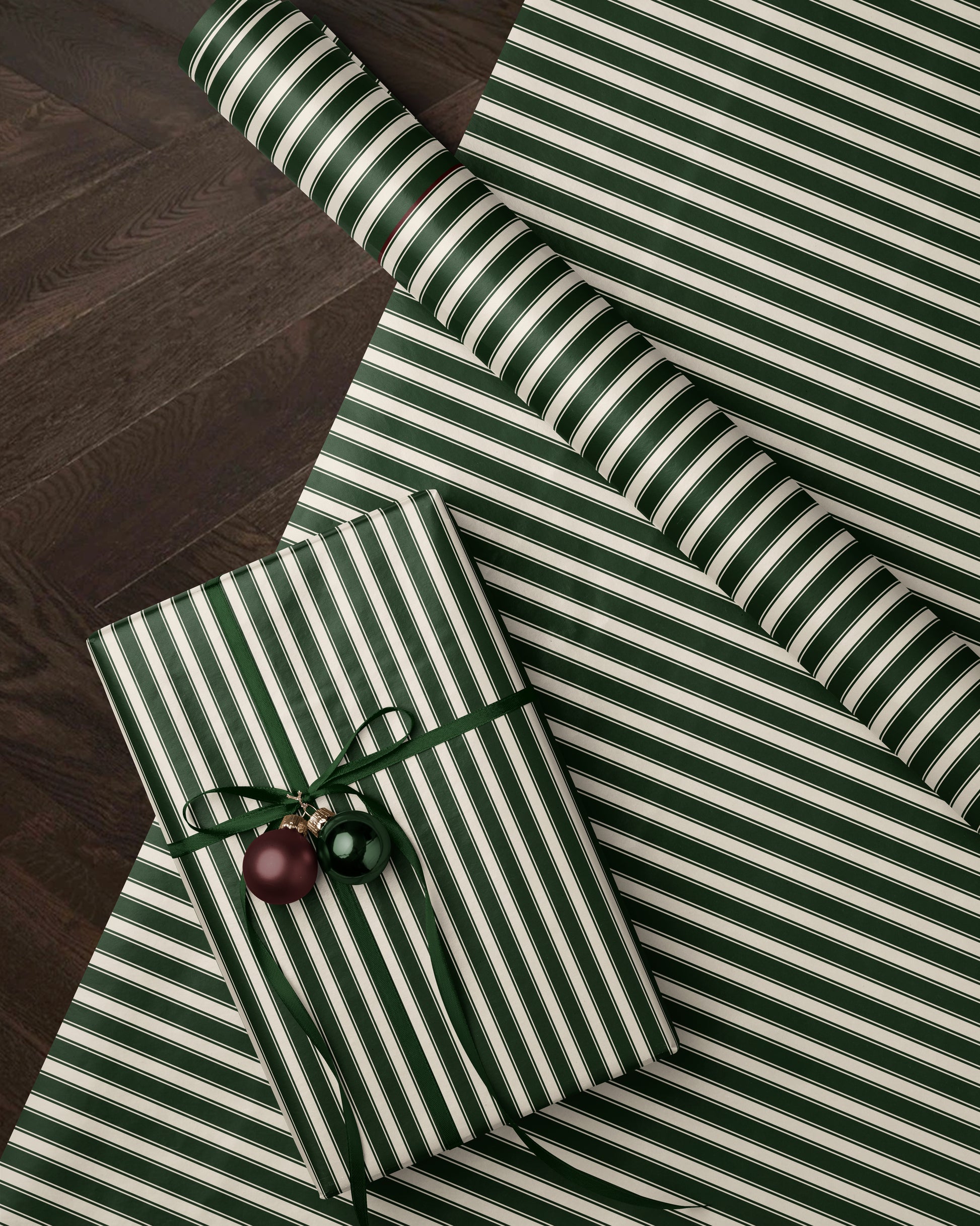 Classic Green Striped Christmas Wrapping Paper. Vintage Striped Holiday Gift Wrap. elegant Christmas Gift Wrap. Traditional Retro Gift Wrap 