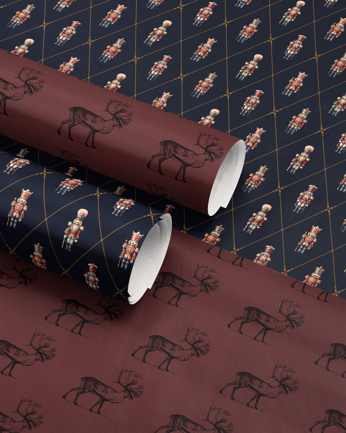 Reindeer Wrapping Paper. Vintage Christmas Gift Wrap Roll. Santa Reindeer Gift Wrap. Christmas Decor. Elegant Deer Gift Wrap. Santa Reindeer