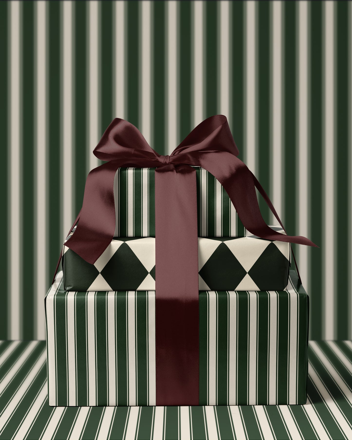 Classic Green Striped Christmas Wrapping Paper. Vintage Striped Holiday Gift Wrap. elegant Christmas Gift Wrap. Traditional Retro Gift Wrap 