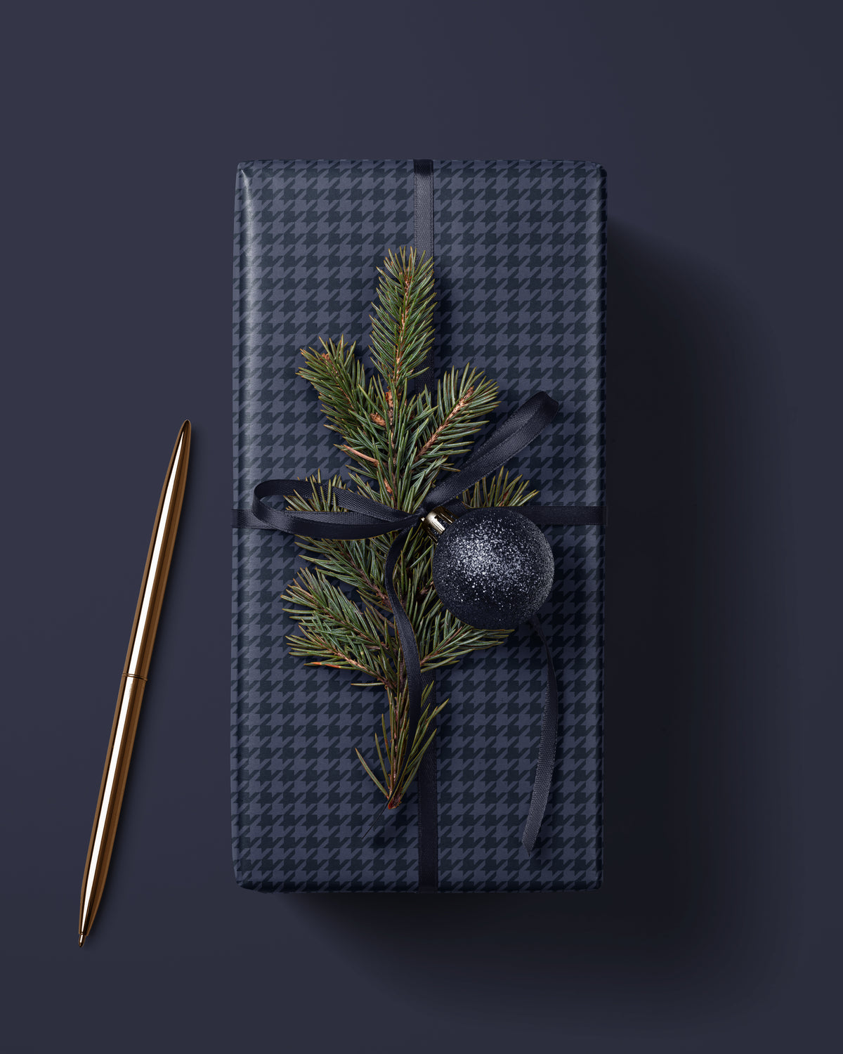 Blue Houndstooth Wrapping Paper. Elegant Wrapping Paper for Him. Vintage Christmas Gift Wrap. Masculine Gift Wrap. Luxury Wrapping Paper 
