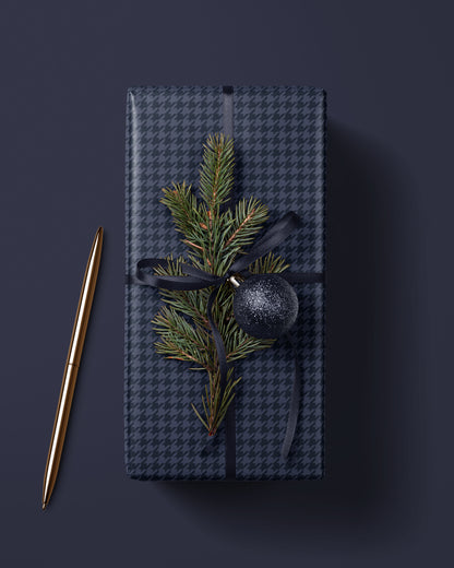 Blue Houndstooth Wrapping Paper. Elegant Wrapping Paper for Him. Vintage Christmas Gift Wrap. Masculine Gift Wrap. Luxury Wrapping Paper 