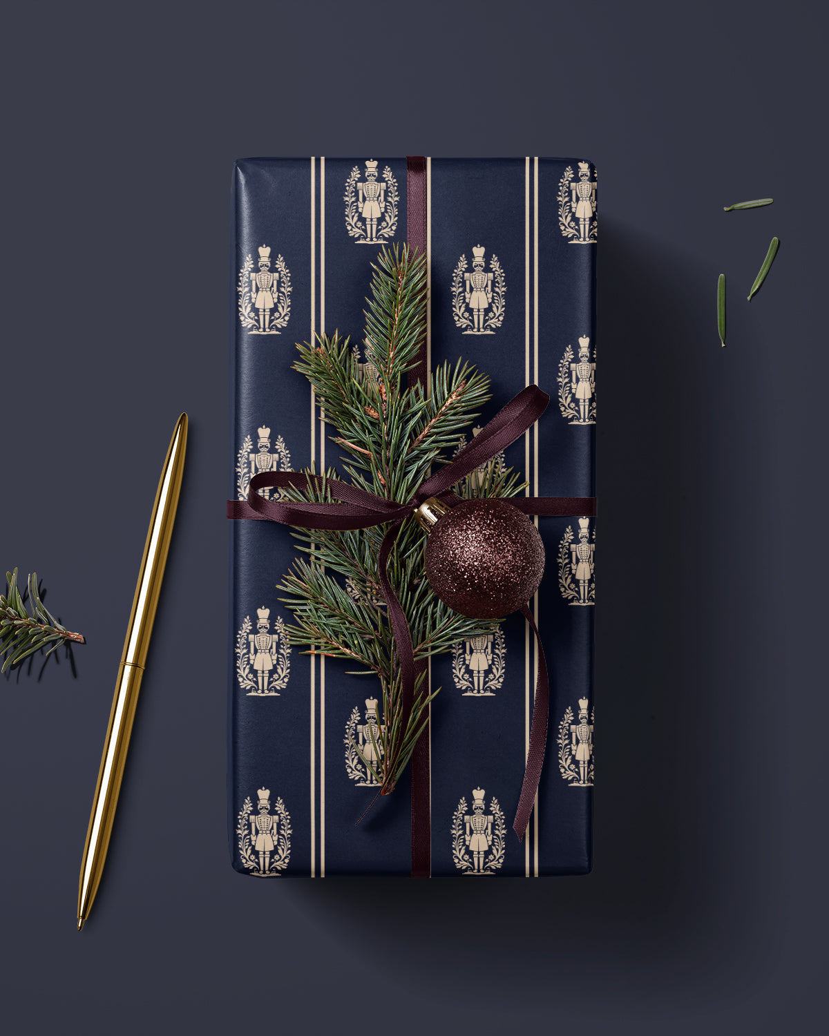 Elegant Nutcracker Christmas Wrapping Paper. Navy Blue Holiday Gift Wrap. Classic Nutcracker Seasonal Gift Wrap. Vintage Christmas Gift Wrap