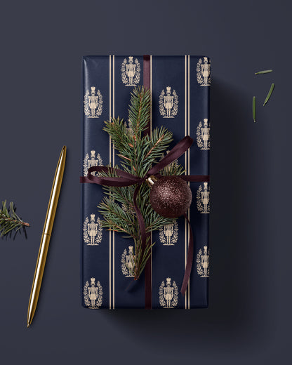 Elegant Nutcracker Christmas Wrapping Paper. Navy Blue Holiday Gift Wrap. Classic Nutcracker Seasonal Gift Wrap. Vintage Christmas Gift Wrap