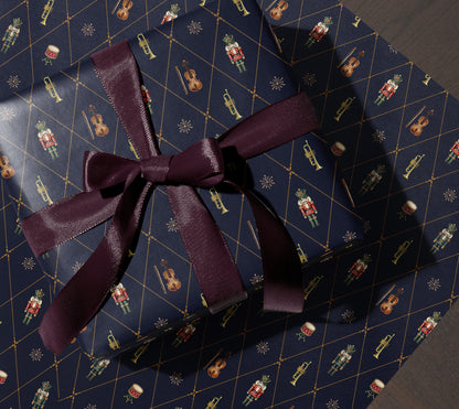 Nutcracker wrapping Paper. The Nutcracker Ballet Christmas Gift Wrap Navy Blue. Elegant Blue Nutcracker Christmas Wrapping Paper. Holiday Gift Wrap. Ralph Lauren Christmas Aesthetic. Vintage Gift Wrap. 