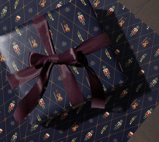 Nutcracker wrapping Paper. The Nutcracker Ballet Christmas Gift Wrap Navy Blue. Elegant Blue Nutcracker Christmas Wrapping Paper. Holiday Gift Wrap. Ralph Lauren Christmas Aesthetic. Vintage Gift Wrap. 