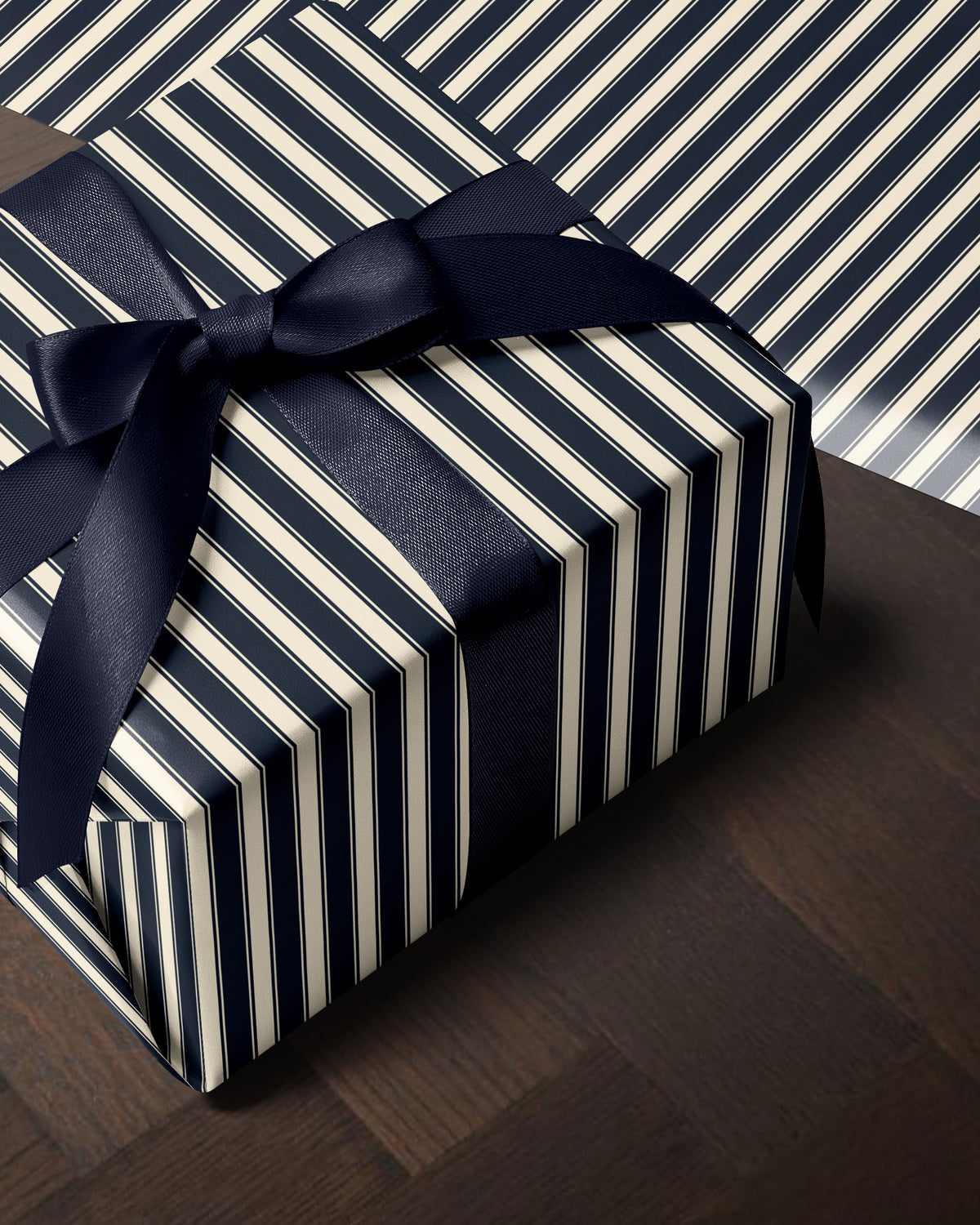 Striped Christmas Wrapping Paper. Vintage Blue Striped Holiday Gift Wrap. Elegant Christmas Gift Wrap. Traditional Retro Gift Wrap Roll
