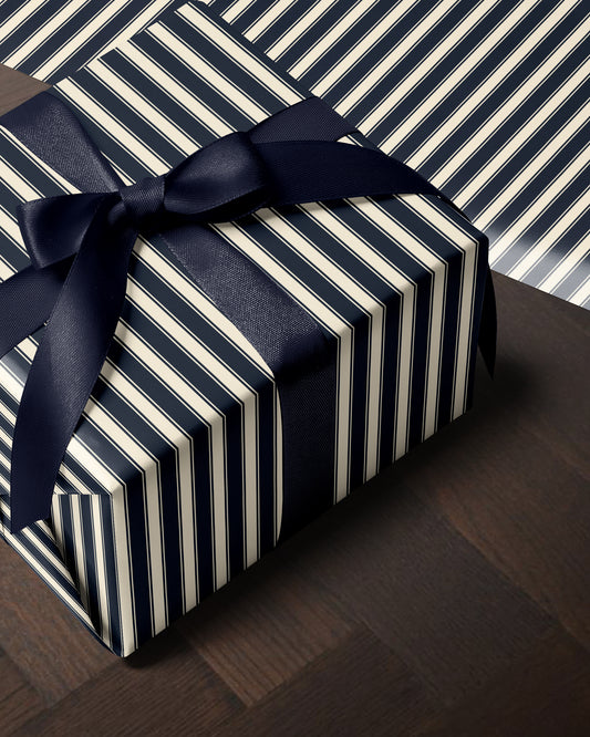 Striped Christmas Wrapping Paper. Vintage Blue Striped Holiday Gift Wrap. Elegant Christmas Gift Wrap. Traditional Retro Gift Wrap Roll
