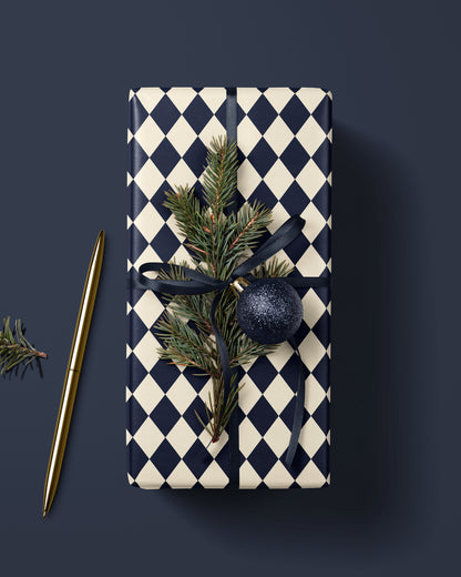 Blue Harlequin Diamond Wrapping Paper