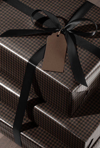 Black Brown Houndstooth Wrapping Paper. Elegant Wrapping Paper for Him. Vintage Christmas Gift Wrap. Masculine Gift Wrap. Luxury Wrapping Paper 