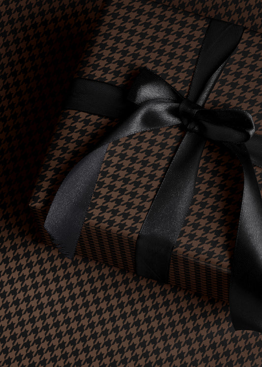 Black Brown Houndstooth Wrapping Paper. Elegant Wrapping Paper for Him. Vintage Christmas Gift Wrap. Masculine Gift Wrap. Luxury Wrapping Paper 