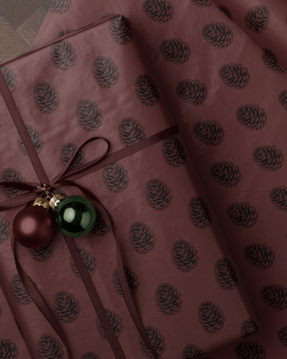 Vintage Pinecone Christmas Wrapping Paper. Christmas Gift Wrap. Elegant Brown Pinecone Christmas Gift Wrap. Classic Festive Gift Wrap Roll

