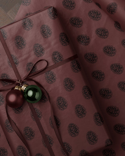 Vintage Pinecone Christmas Wrapping Paper. Christmas Gift Wrap. Elegant Brown Pinecone Christmas Gift Wrap. Classic Festive Gift Wrap Roll
