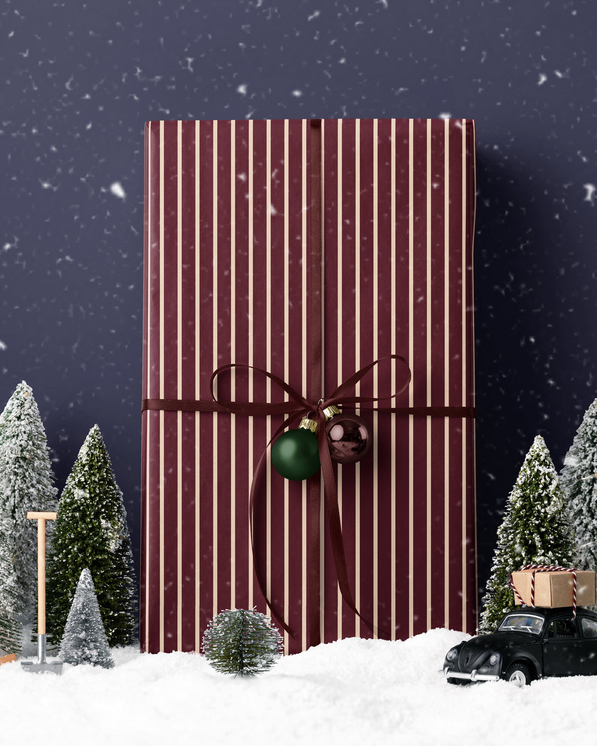 Burgundy Red Off-White Stripe Wrapping Paper