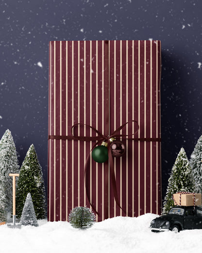 Burgundy Red Off-White Stripe Wrapping Paper