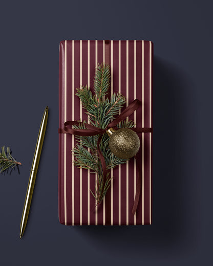 Burgundy Red Off-White Stripe Wrapping Paper