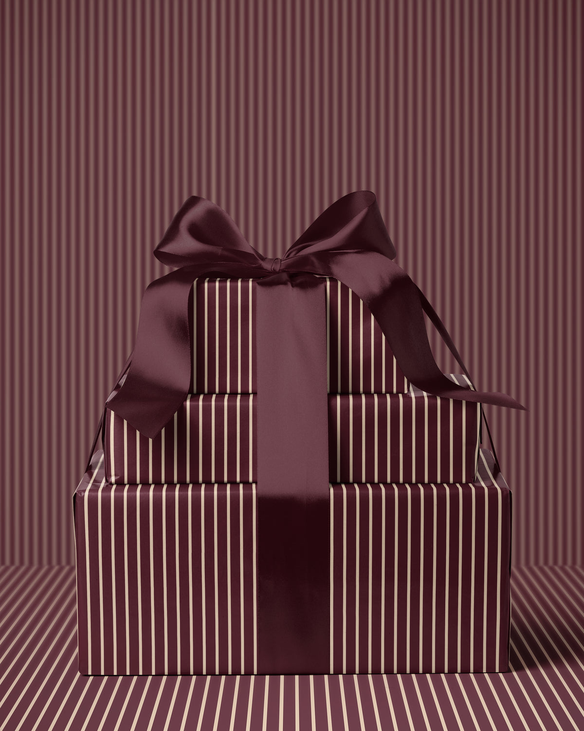 Burgundy Red Off-White Stripe Wrapping Paper