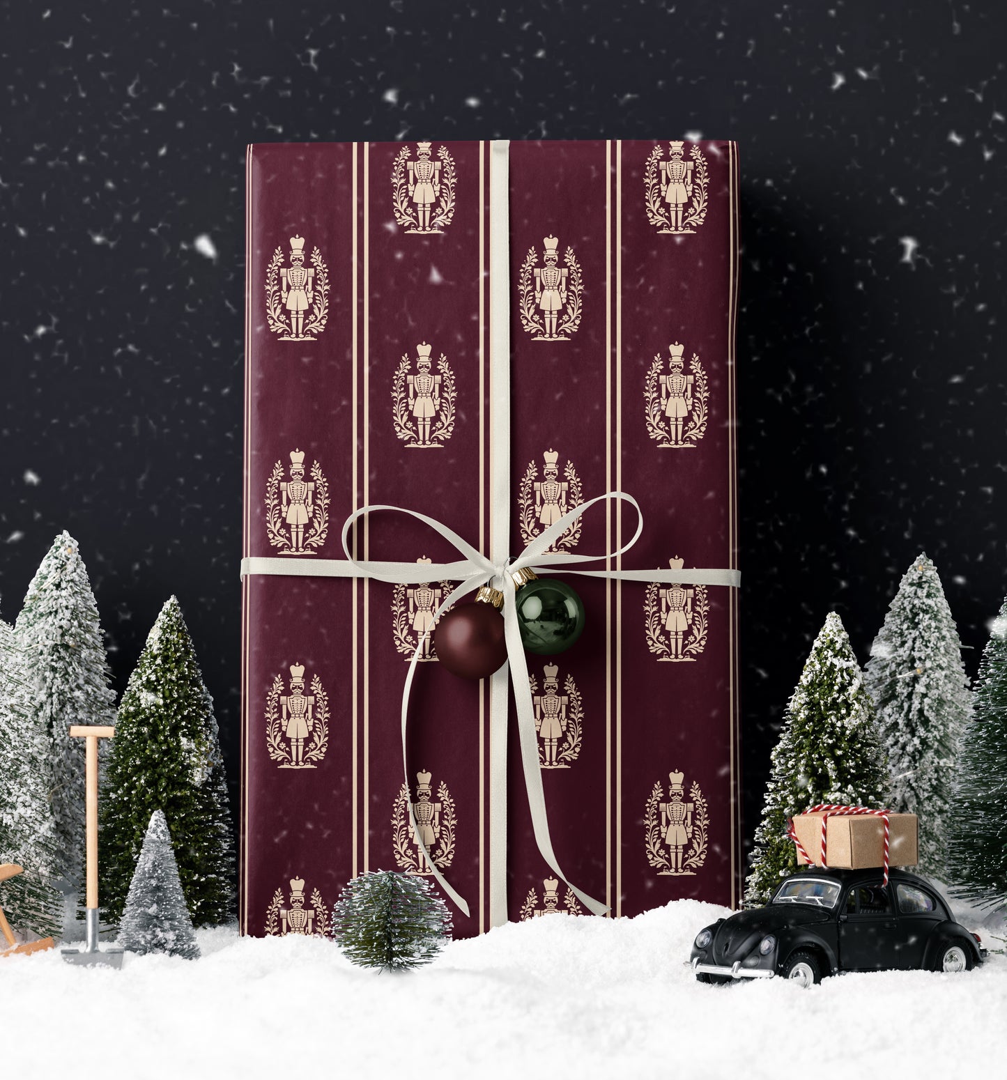 Nutcracker Christmas Wrapping Paper. Burgundy Christmas Gift Wrap. Vintage Elegant Holiday Gift Wrap. Seasonal Nutcracker Gift Wrap