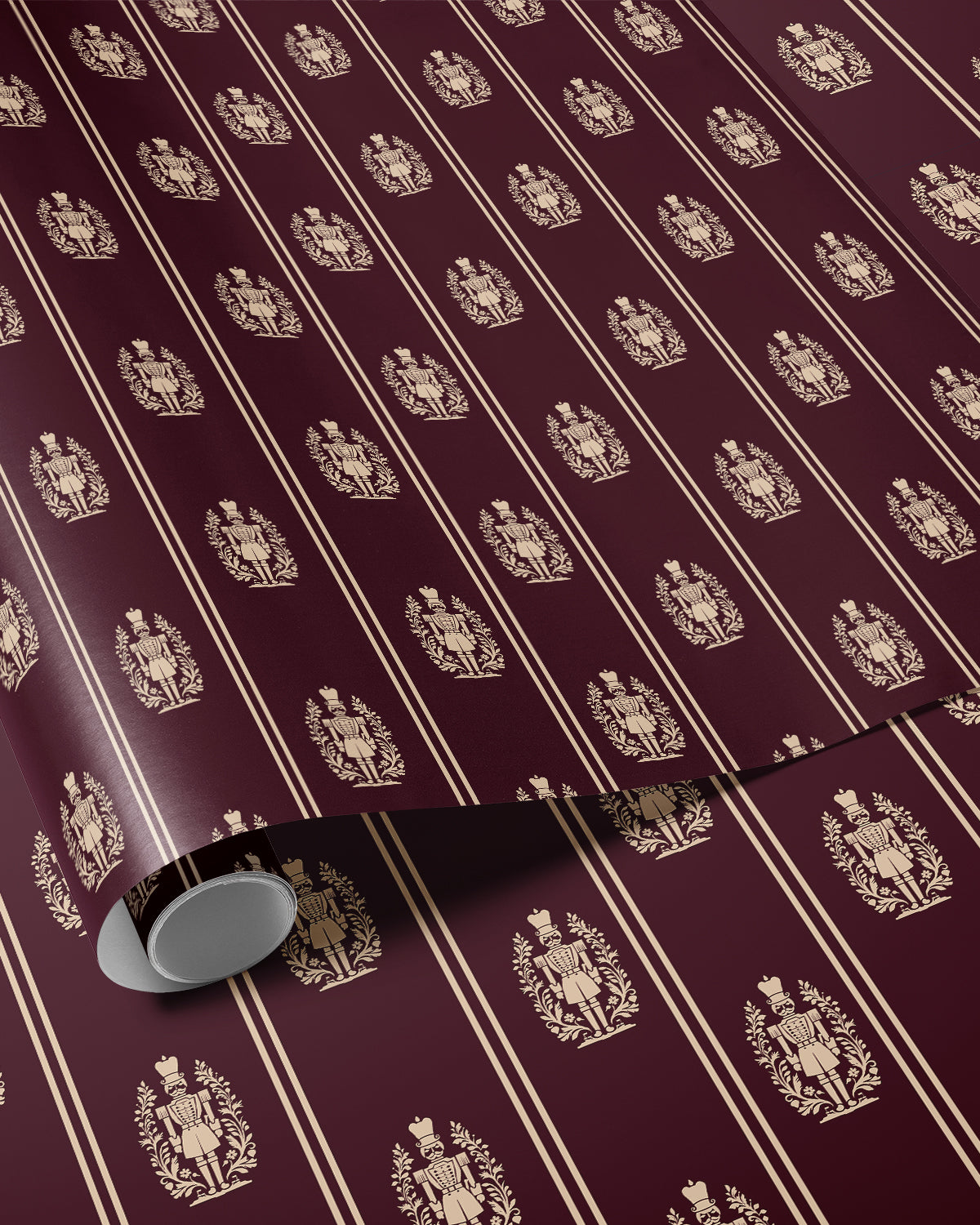 Nutcracker Christmas Wrapping Paper. Burgundy Christmas Gift Wrap. Vintage Elegant Holiday Gift Wrap. Seasonal Nutcracker Gift Wrap
