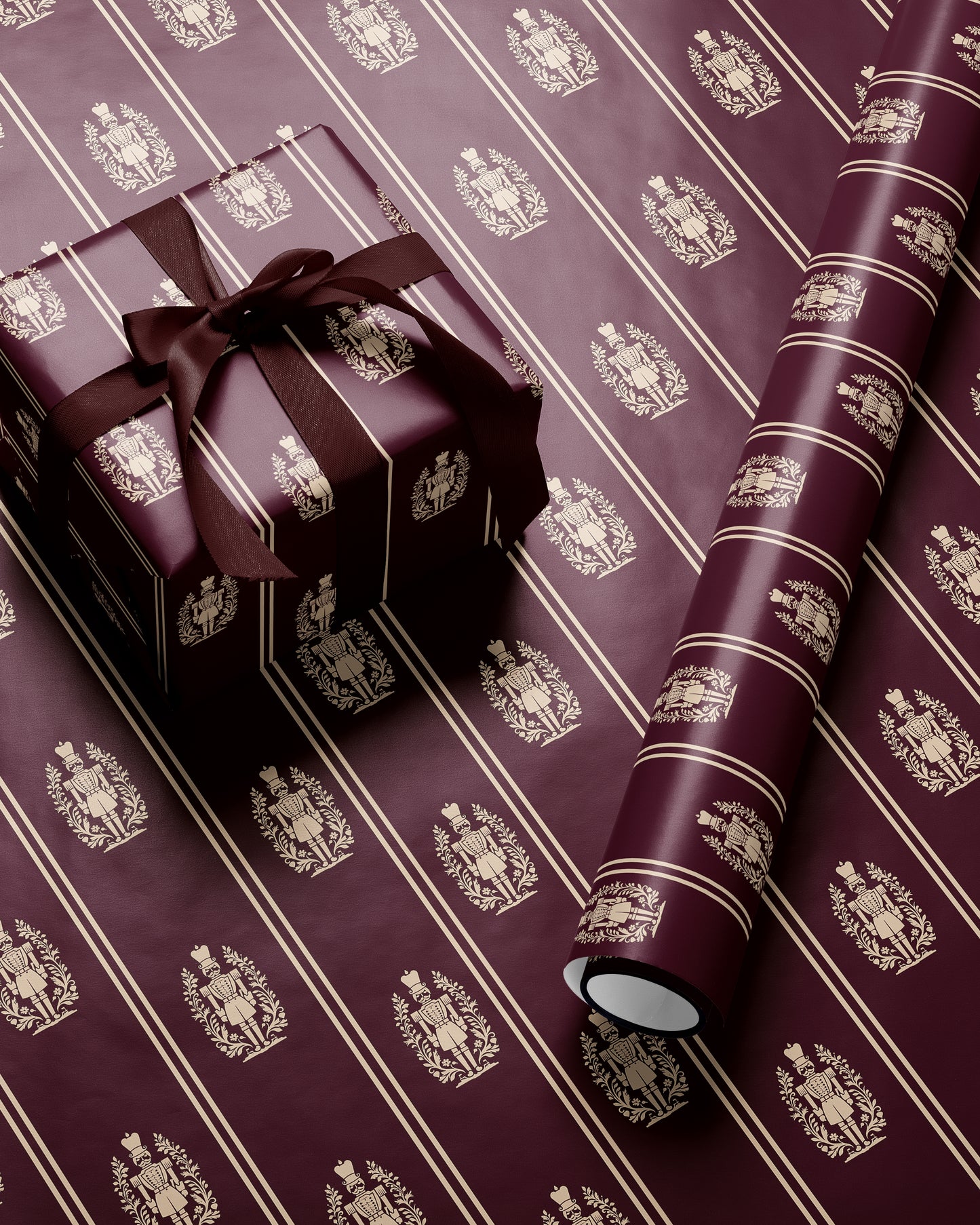 Nutcracker Christmas Wrapping Paper. Burgundy Christmas Gift Wrap. Vintage Elegant Holiday Gift Wrap. Seasonal Nutcracker Gift Wrap