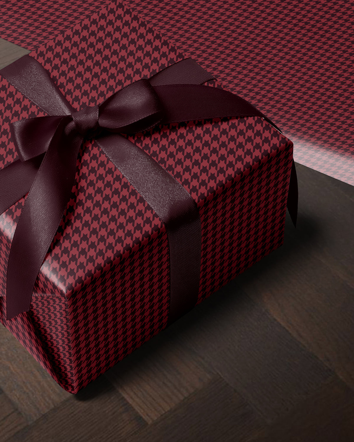 Cherry Red Houndstooth Wrapping Paper. Elegant Wrapping Paper. Vintage Red Christmas Gift Wrap. Retro Gift Wrap. Luxury Wrapping Paper 