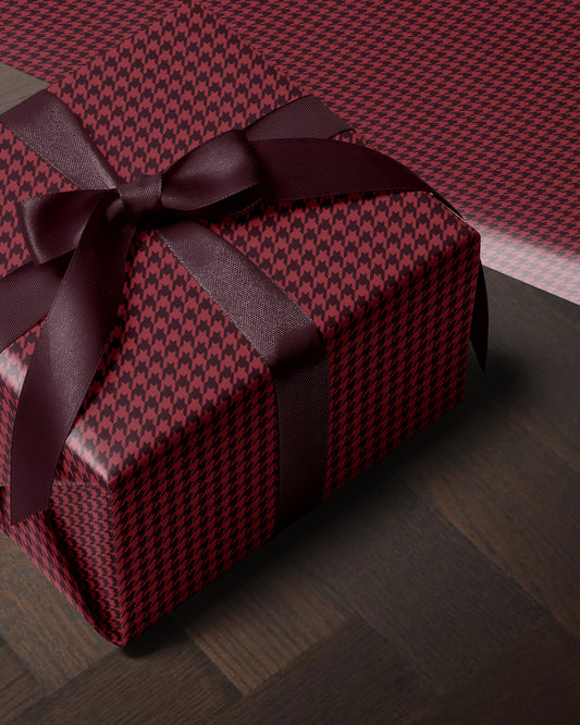 Cherry Red Houndstooth Wrapping Paper. Elegant Wrapping Paper. Vintage Red Christmas Gift Wrap. Retro Gift Wrap. Luxury Wrapping Paper 
