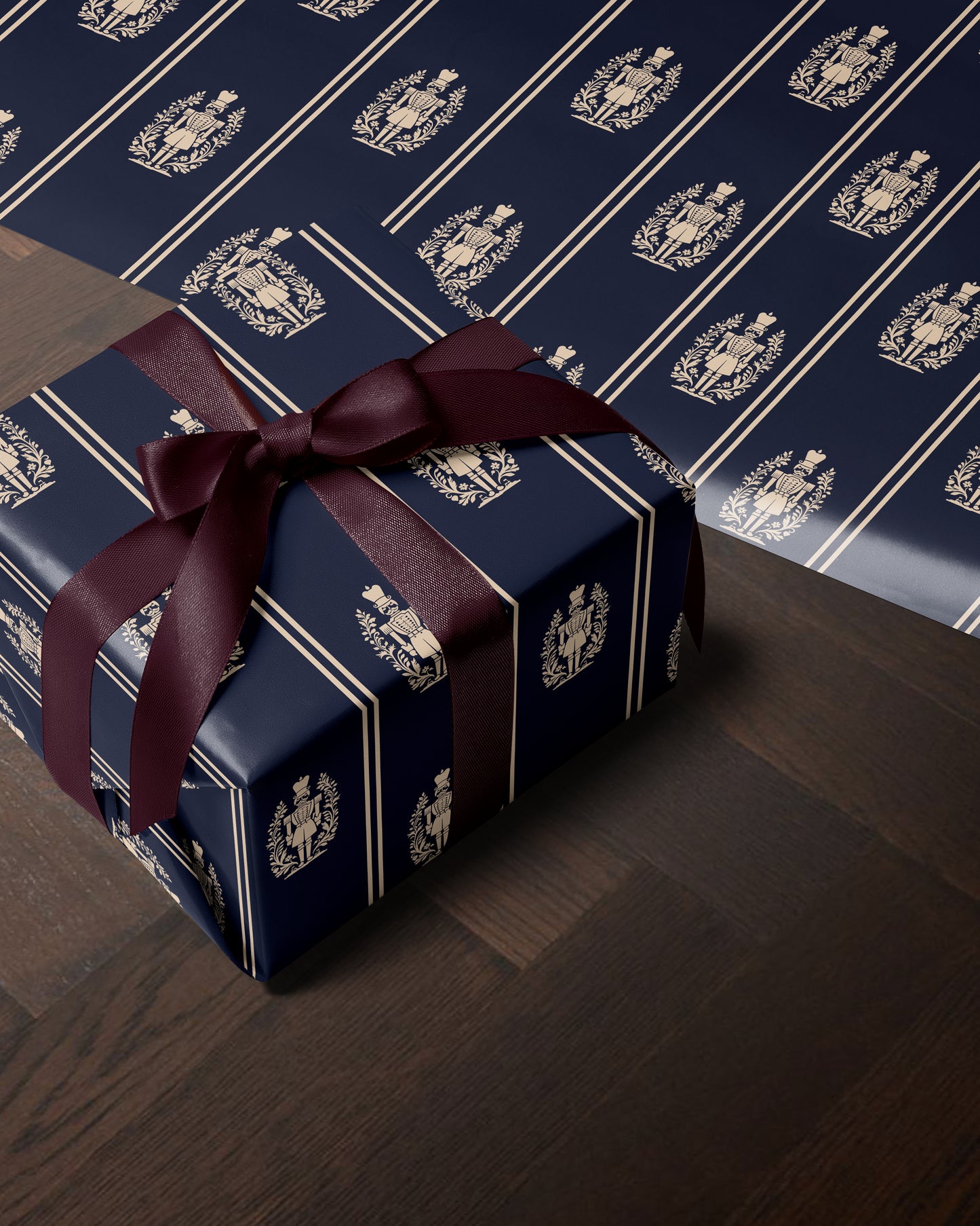 Elegant Nutcracker Christmas Wrapping Paper. Navy Blue Holiday Gift Wrap. Classic Nutcracker Seasonal Gift Wrap. Vintage Christmas Gift Wrap
