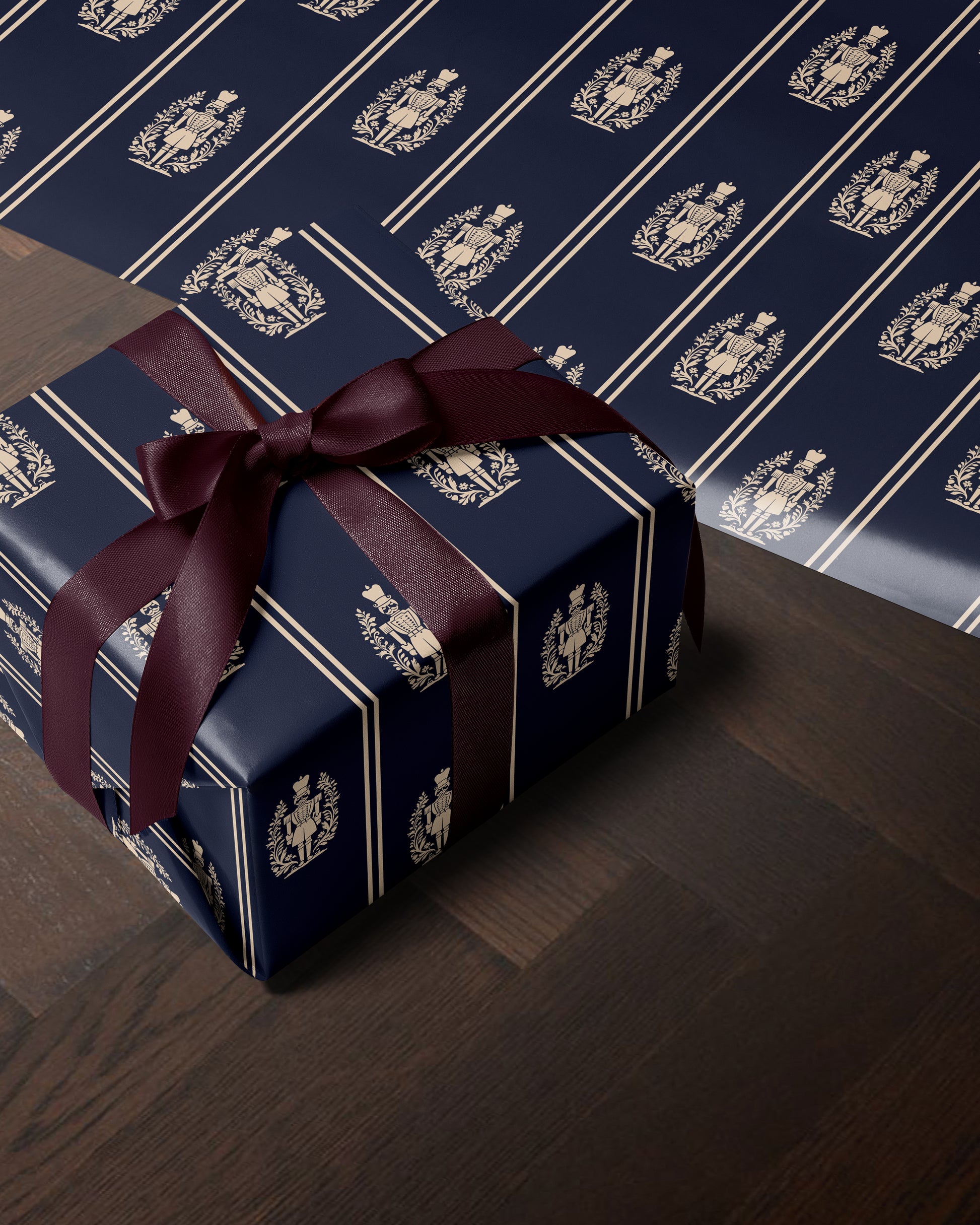 Elegant Nutcracker Christmas Wrapping Paper. Navy Blue Holiday Gift Wrap. Classic Nutcracker Seasonal Gift Wrap. Vintage Christmas Gift Wrap