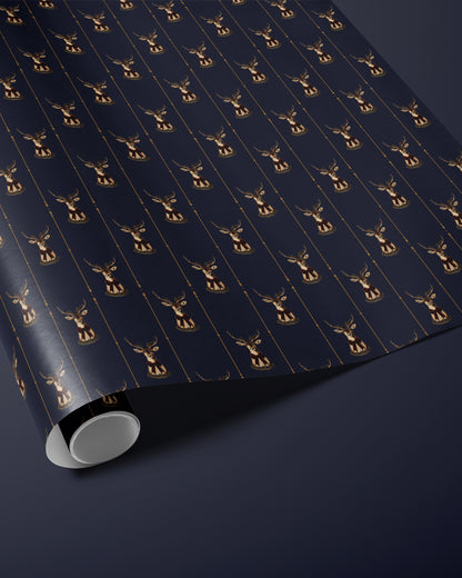 reindeer christmas wrapping paper. blue christmas gift wrap. festive wrapping paper. holiday gift wrap