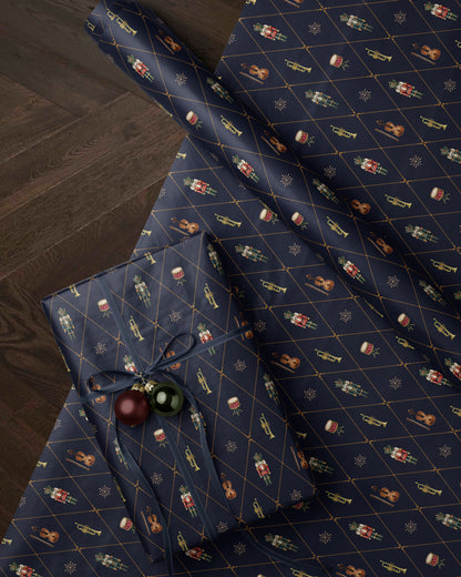 Nutcracker wrapping Paper. The Nutcracker Ballet Christmas Gift Wrap Navy Blue. Elegant Blue Nutcracker Christmas Wrapping Paper. Holiday Gift Wrap. Ralph Lauren Christmas Aesthetic. Vintage Gift Wrap. 