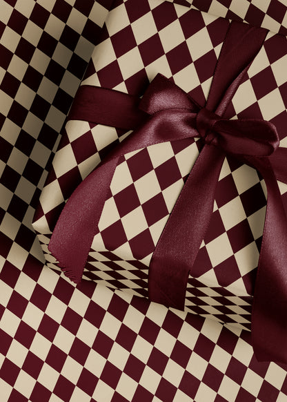 Red & Creamy White Argyle Wrapping Paper