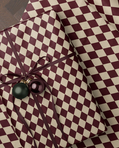 Red & Creamy White Argyle Wrapping Paper